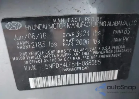 2017 Hyundai Elantra Se from USA, damaged, VIN 5NPD84LF8HH088585